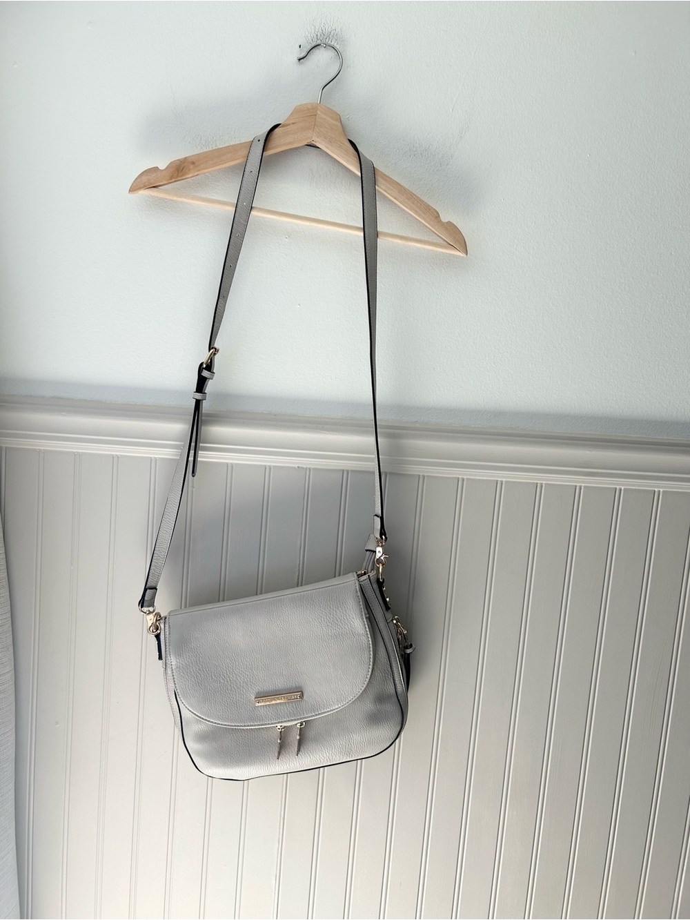 Poppy & Peonies Downtown Light Gray Leather Crossbody with Gold Tone Accent